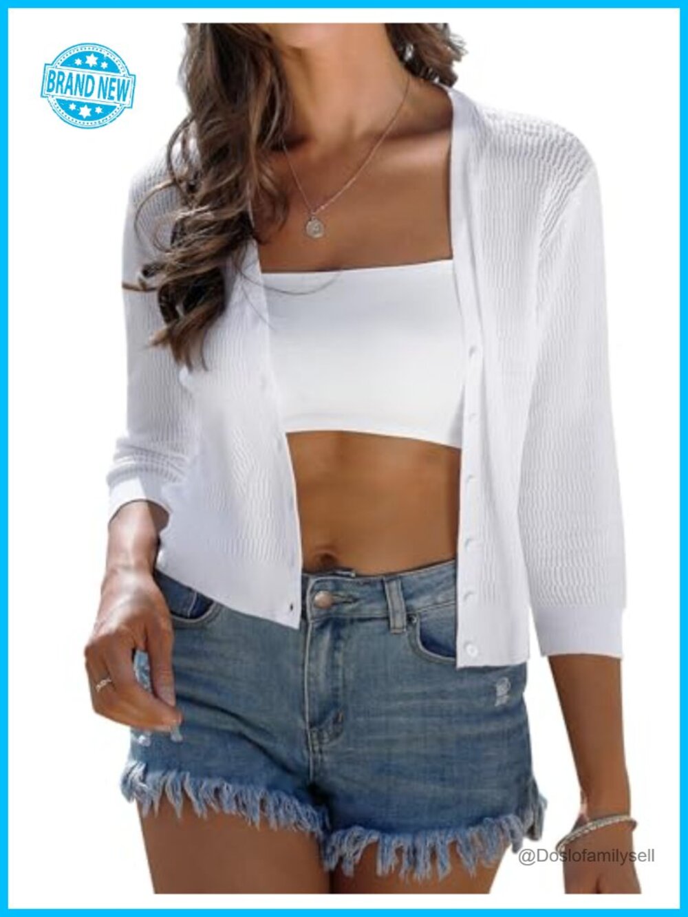 iClosam Womens Lightweight 3/4 Sleeve Cropped Cardigan Sweater V-Neck Button